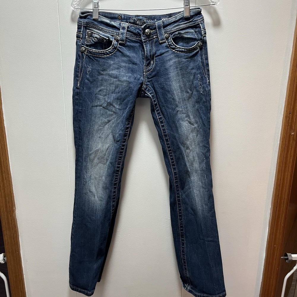 Miss Me Boot‎ Denim Jeans Sequined Embroidered Bling Women's Size 27